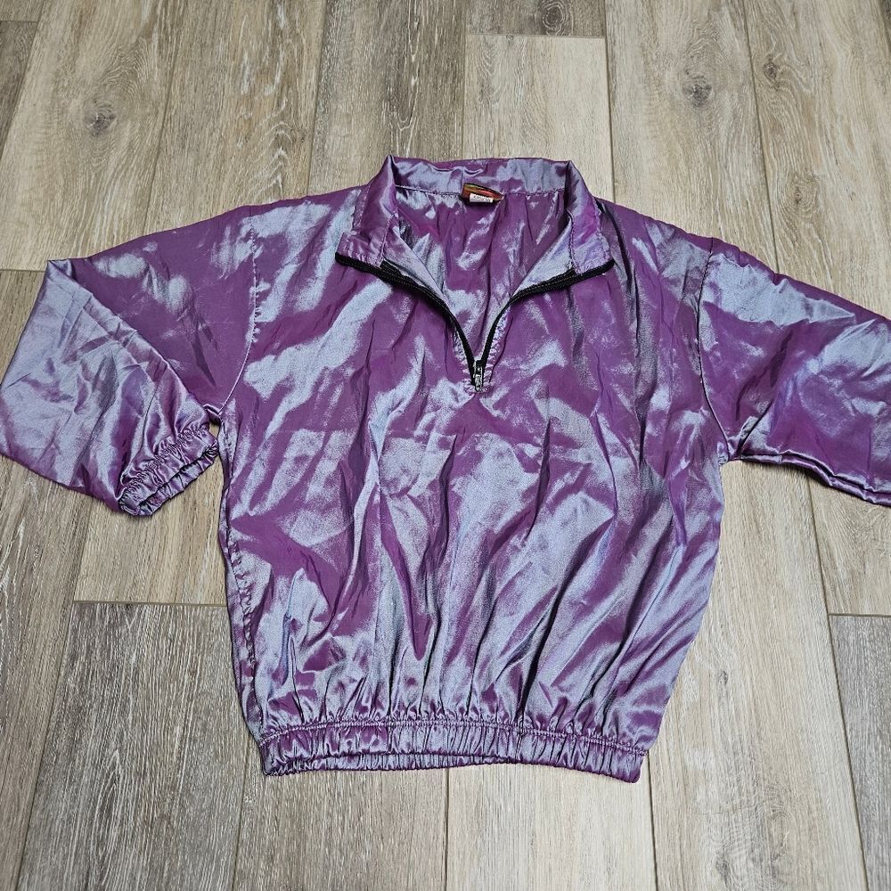 Surf Style Vintage Windbreaker Iridescent Purple 1/4 Zip Pullover Kids 10/12